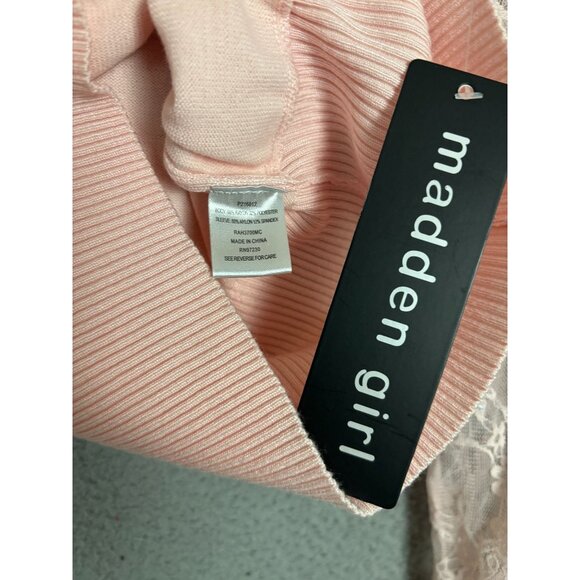 Madden Girl Juniors' Surplice-Neck Lace-Sleeve Sweater Extra Small Pink NWT's - Picture 6 of 8